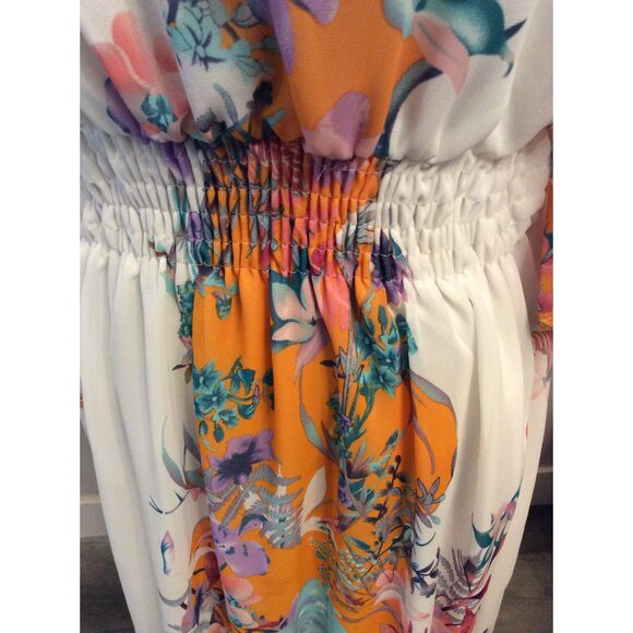 Boho Maxi Floral Printed Long Kimono Dress Style V Neck XL Kaftan Duster - Picture 4 of 7